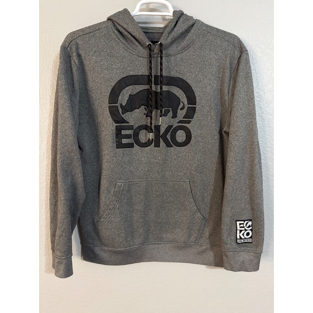 Ecko Unltd Mens Rhino Logo Graphic Hoodie Gray Sweatshirt Large